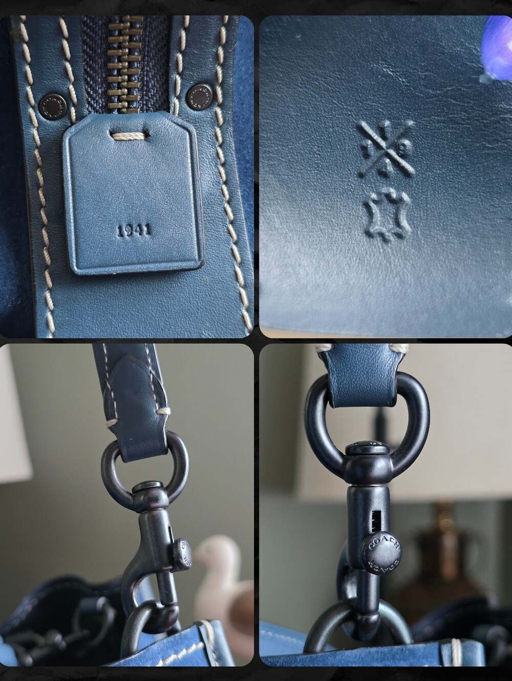 Coach 57163 Rogue 30 Western Rivets Blue Suede Leather Satchel Bag 1941 - Picture 8 of 16